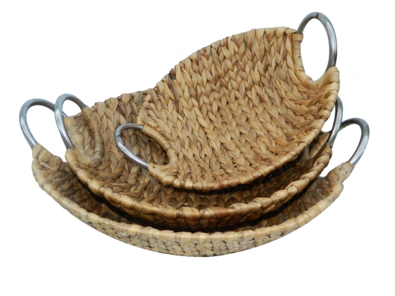 Exquisite Water Hyacinth Nesting Bowls with Metal Handles - Versatile Storage & Decor Solutions